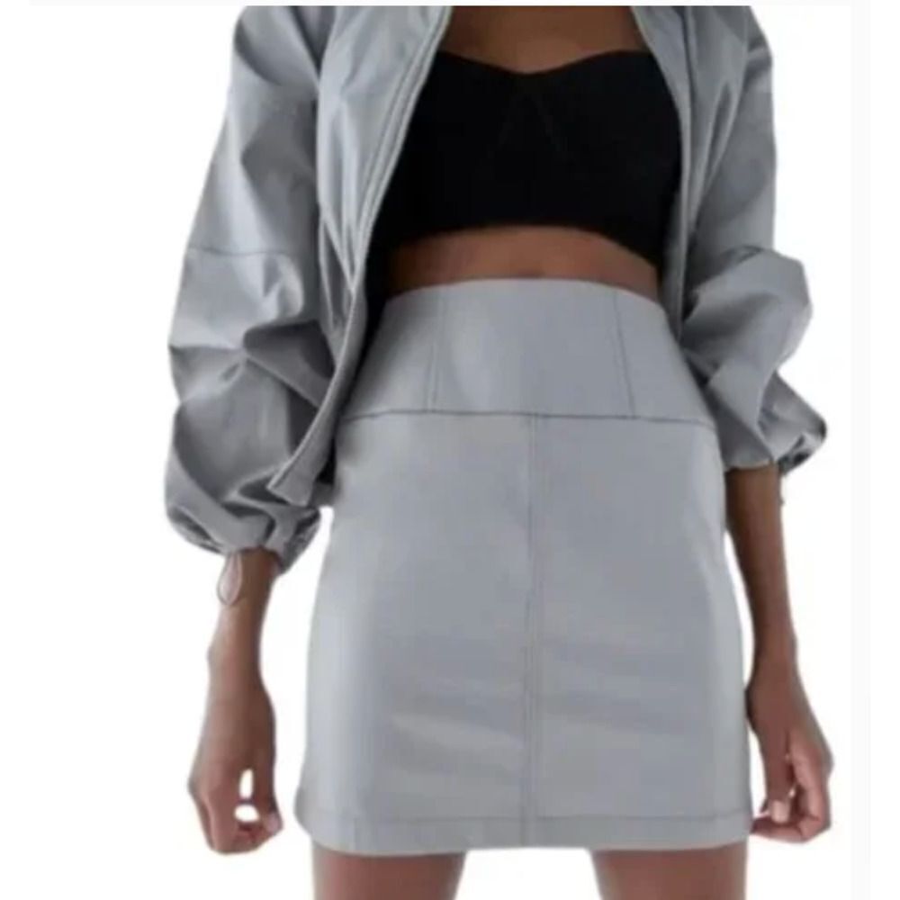 Zara‎ Water Repellent Mini Skirt Zip Up Back Water Resistant Gray XS Extra Small